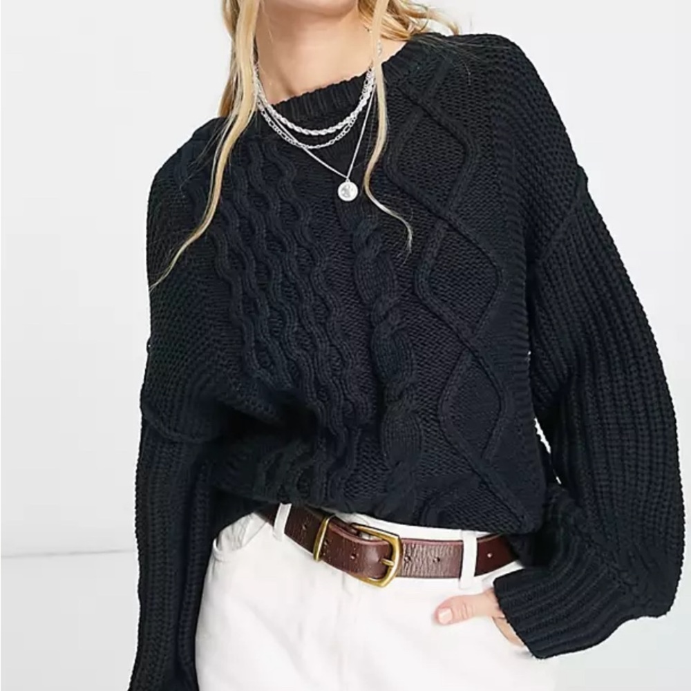 Free People Dream Cable Knit Sweater Size M Black